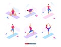 Yoga poses set. Yoga Lifestyle. Man and woman doing yoga. Activity. Fitness. Template for your design works. Vector graphics. Royalty Free Stock Photo